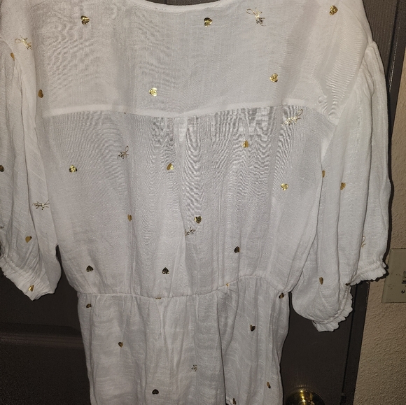 Harve Bernard White tie front blouse with gold stripes 2x NWT - Picture 5 of 9